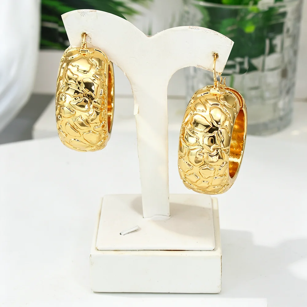 YTJX African Chunky Wide Hoop Earrings 18K Gold Plated Irregular Crackle Textured Huggie Earring Luxury Statement Women Jewelry view 5