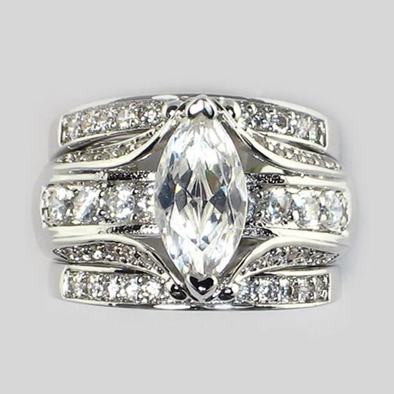 CAOSHI 3Pcs Set Marquise Cubic Zirconia Rings Female Gorgeous Wedding Jewelry Fashion Luxury High-quality Finger Accessories