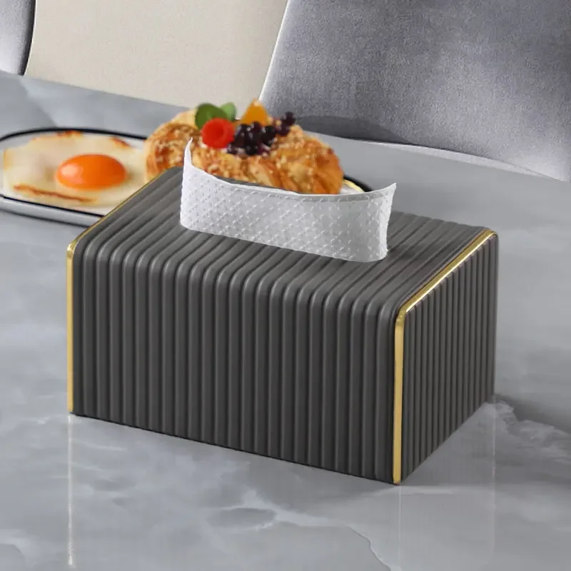 Exquisite Streak Tissue Box,European Style High Quality Faux Leather Napkin Holder,Paper Storage Container for Living Room Hotel