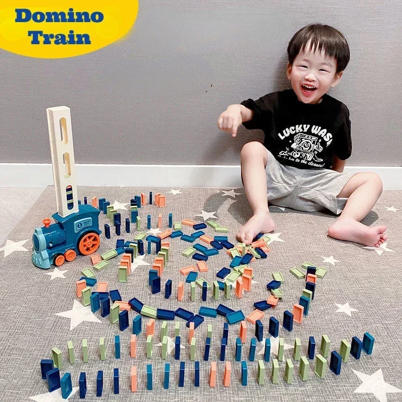 Automatic Laying Domino Train Electric Car Brick Blocks Kits Creative Games Intelligence Educational DIY Toys Kids Birthday Gift