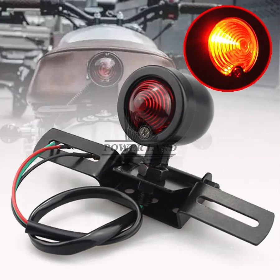 

Accessory Metal Black Tail Brake Light Red Lens + License Plate Fits For Harley Sportster Bobber Chopper Honda Yamaha