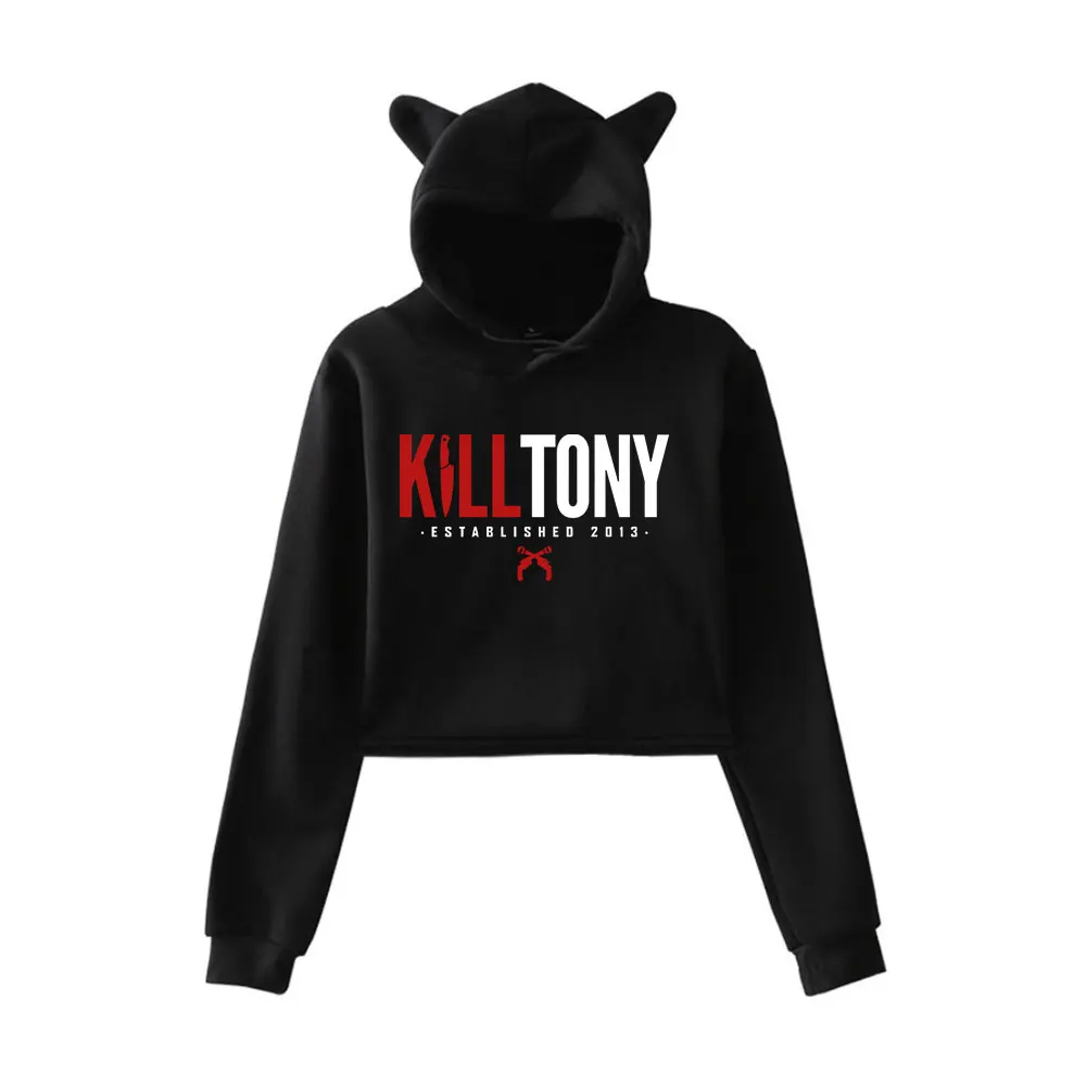 

Kill Tony худи с кошачьими ушами женские толстовки с длинным рукавом, повседневные уличные кроп-топы