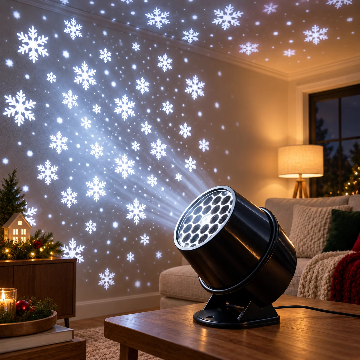 Christmas Snowflake Projector Light, White Snowflake Holiday Projection for Indoor Christmas Parties and Home Decor