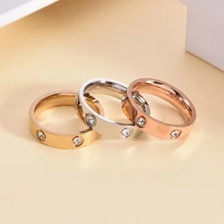 Fashion Stainless Steel Ring For Women Men Couple Gold Color Cubic Zirconia Ring Wedding Band Jewelry Gift