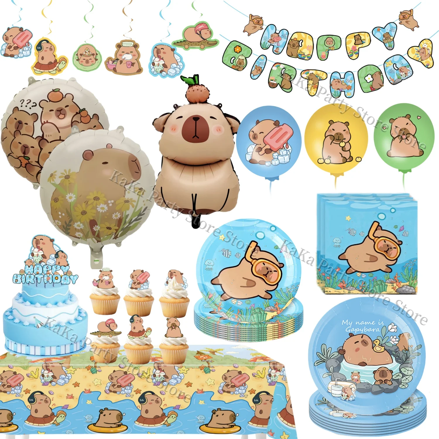 

Cartoon Capybara Birthday Party Decor Capybara balloon Disposable Tableware Tablecloth Plate Cup Baby Shower Kids Party Supplies