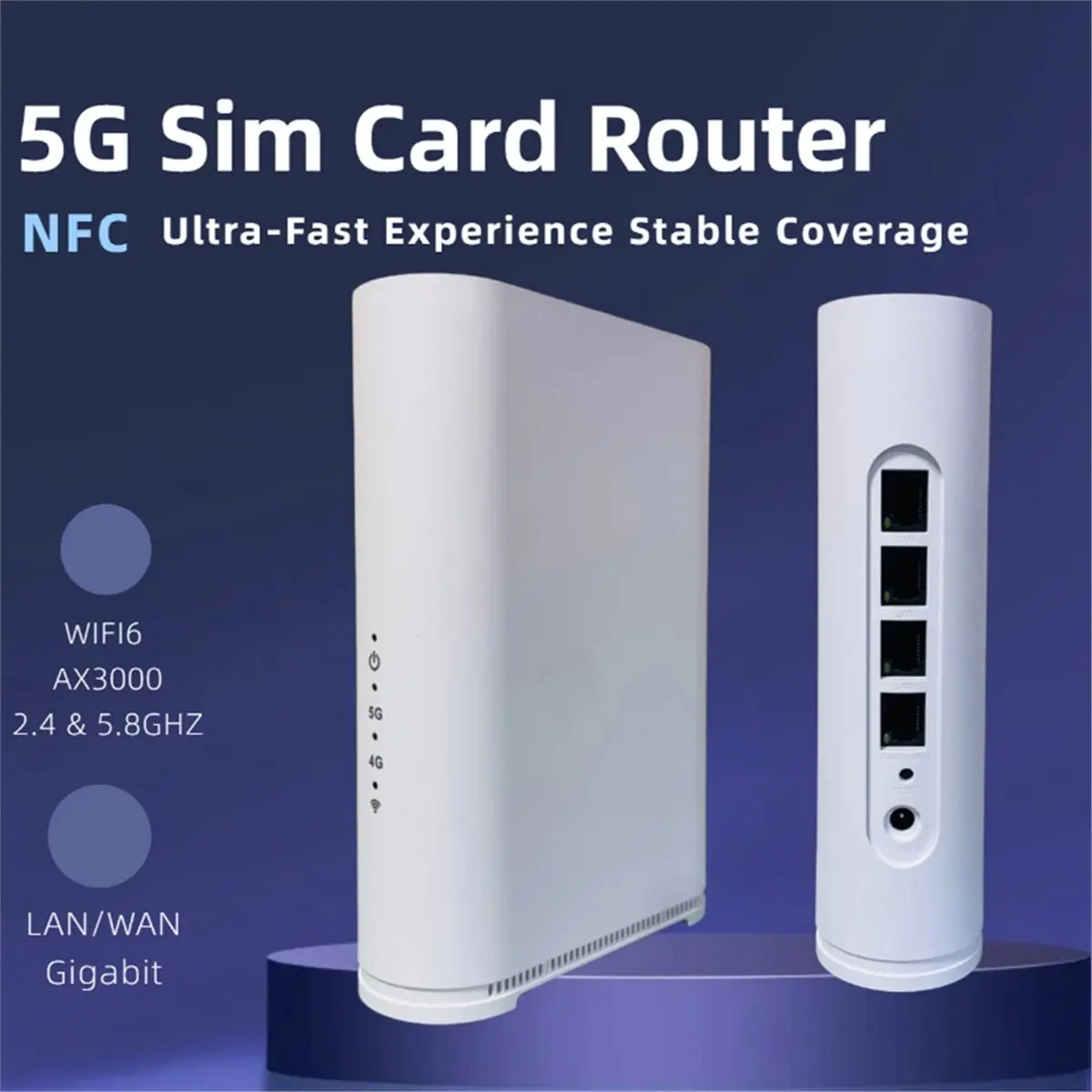 (ABGQ) 5G CPE Dual Band Gigabit Router LTE Wireless Card Router Mobile Hotspot 4G/5G CPE Indoor Home Router Support NFC(EU Plug