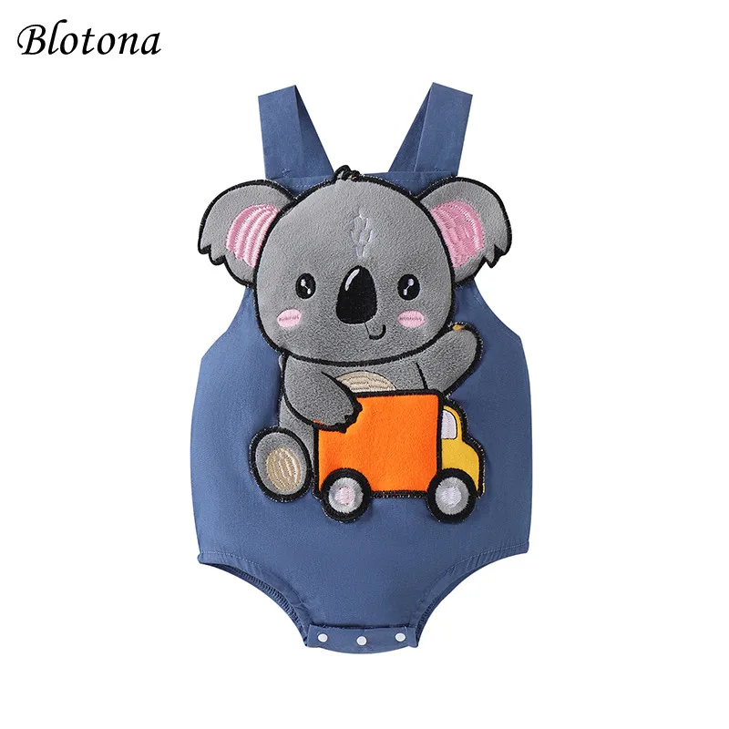 

Blotona Baby Boy Girl Sleeveless Romper Square Neck Koala Car Patch Adjustable Overalls Infant Jumpsuit Summer Clothes 0-18M