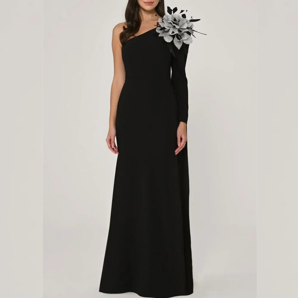 

JiayigongJersey Flower Sequined Ruched Beach A-line One-shoulder Bespoke Occasion Gown Long Dresses Evening Saudi Arabia