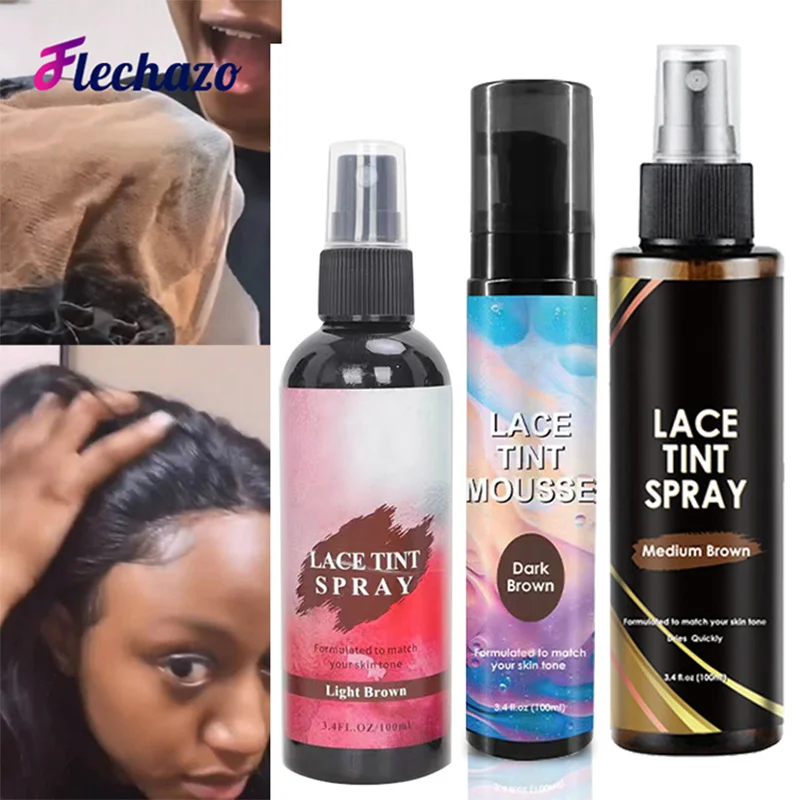 Lace Tint Melting Hair Spray 100ML Lace Tint Spray per parrucche in pizzo Mousse colorante in pizzo colorato Melt Light Medium Dark Brown