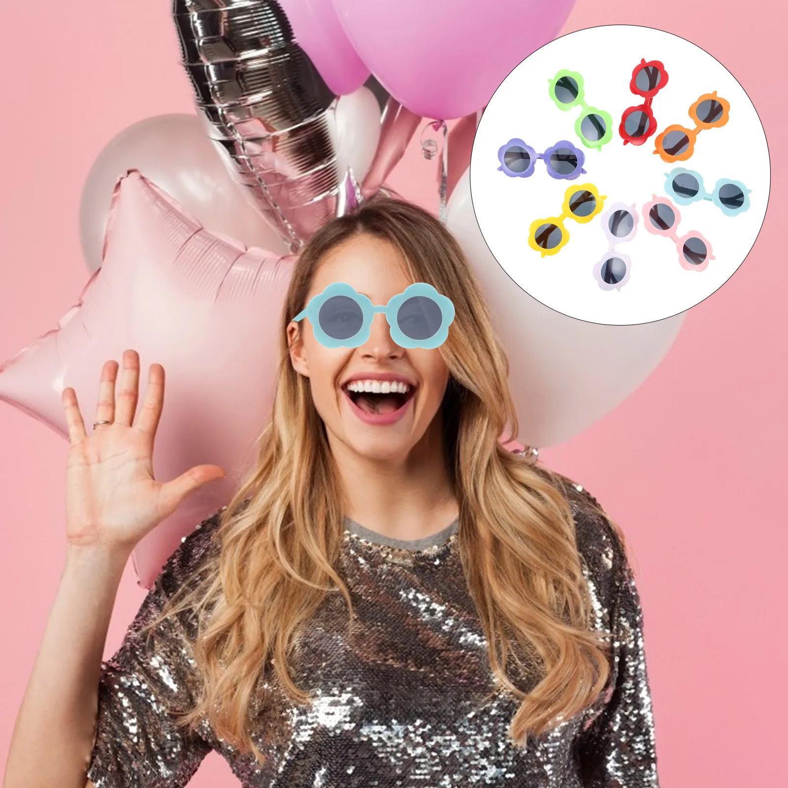 

8pcs Flower Sunglasses Set Party Decorative Glasses For Festival Costume Hawaii Mardi Gras New Year Celebration Kids Adults