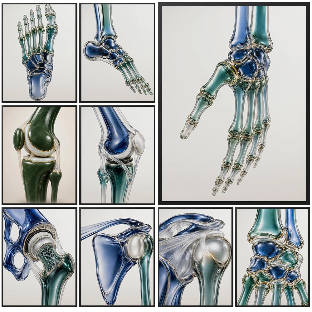 Glass‑Style Human Joint Anatomy Canvas Wall Art,Colorful Bone Skeleton Poster,Orthopedic Medical Print for Clinic Office Decor