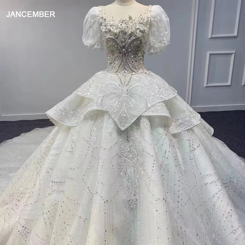 

Jancember Popular Design Exquisite Wedding Gown For Bride 2024 Ball Gown Wedding Dress Square Collar Lace Up Robe De Mariée MN32