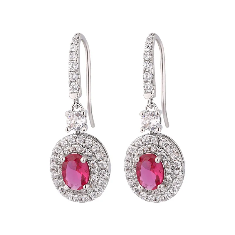 Jewelry Gold Plated New Vintage Red Corundum Blue Spinel Stud Earrings Drop Earrings Main Stone 5*7