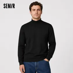 Semir Wool Sweater Men Machine-Washable Warm High Neck Sweater 2024 New Winter Base Layer Shirt Solid Color