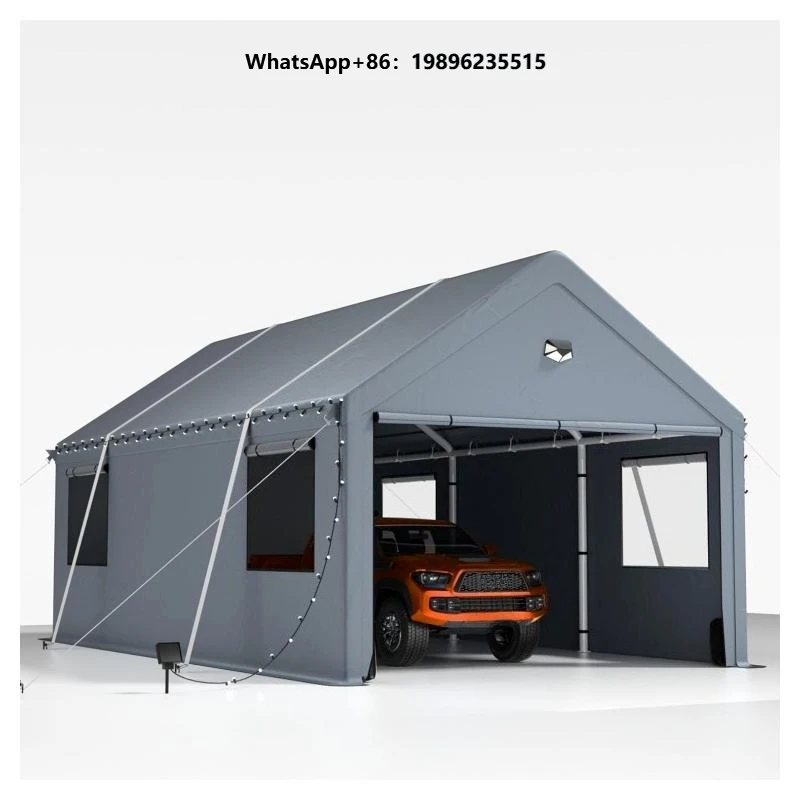 Carport Canopy Single Layer Extra Large Portable Car Tent with Roll-up Windows All-Season Tarp Cover Removable Roof & Side Walls