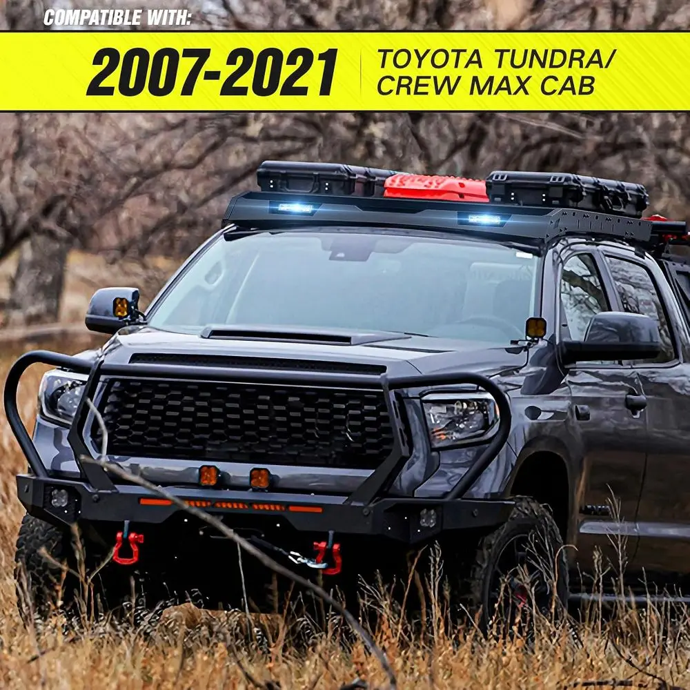 Cargo Basket for 2007-2021 CrewMax Cab, 2 LED Lights, Rooftop Truck Storage Carrier