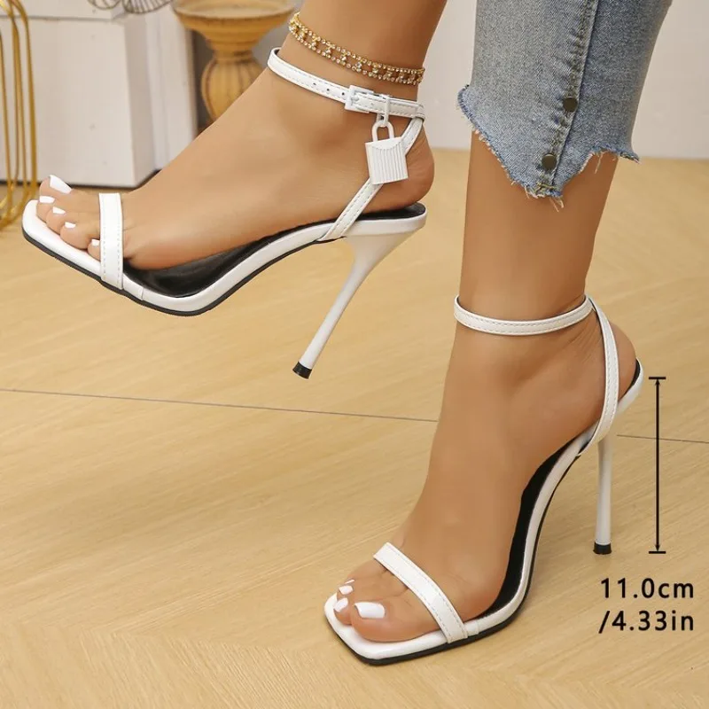 

Women's 11cm Thin Heel Sandals Square Toe Ankle Strap High Heels Summer Party Dress Shoes Plus Size 42