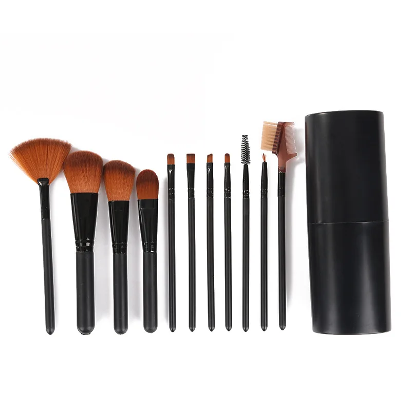 Ensemble de pinceaux de maquillage avec emballage en seau, pinceaux pour fard à paupières, poudre pressée, Blush, Kit d'outils cosmétiques portables, 12 pièces