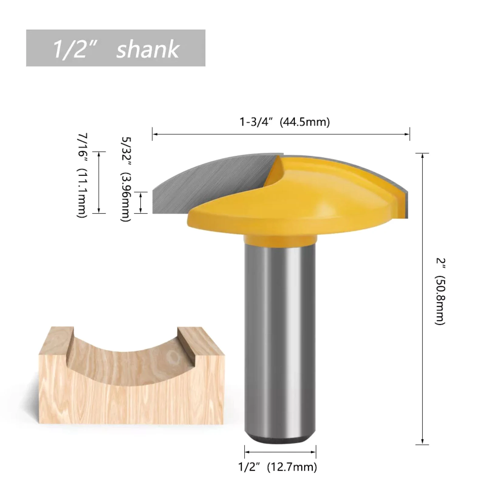 1Pc 1/2'' Shank / 12mm Shank Horizontal Crown Router Bit Bowl Diameter 1-3/4