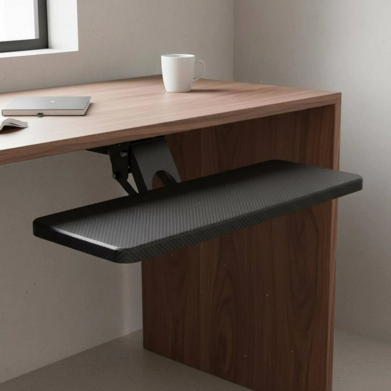 Under Desk Keyboard Tray Easy to Install Adjustable Keyboard and Mouse Tray Office Accessory Carbon Fiber Texture