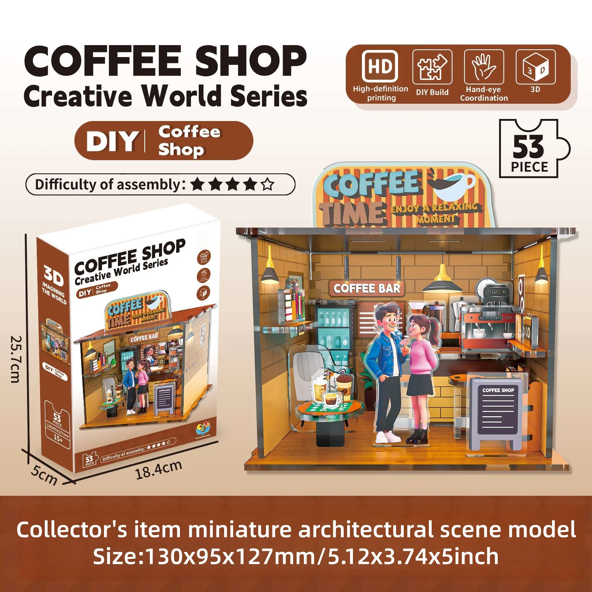 Zestawy modelarskie akrylowe Kawiarnia dla dorosłych, eleganckie puzzle 3D DIY do dekoracji biurka w domu, wyjątkowy kreatywny prezent na urodziny