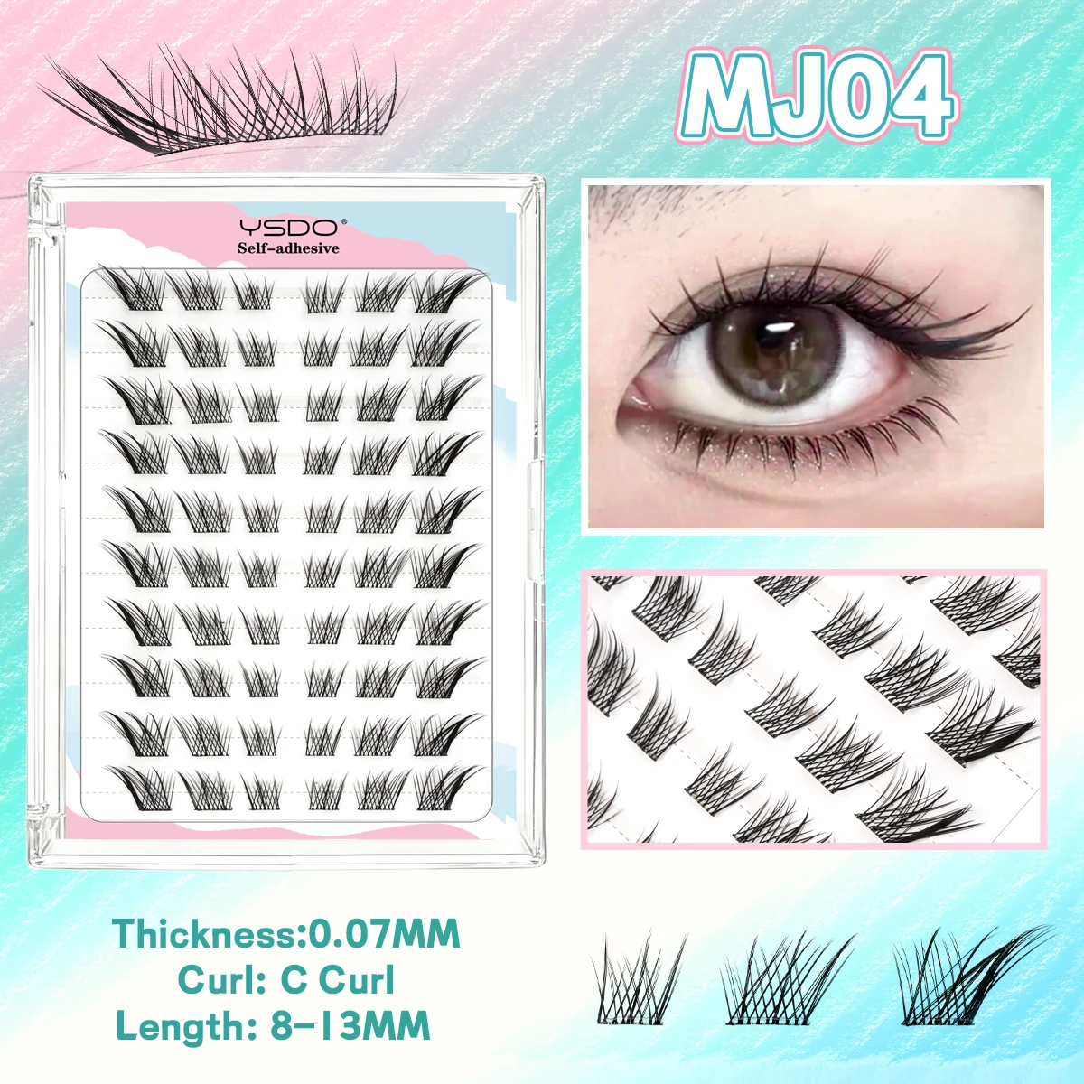 YSDO Selbstklebende Wimpern, 10 Reihen, DIY, natürliche Cluster-Wimpern mit Pinzette, kein Kleber erforderlich, individuelle Wimpernverlängerung, wiederverwendbar – Detail 14