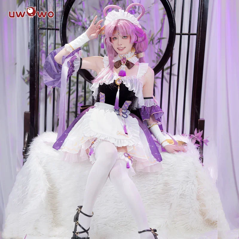 Honkai estrela ferroviário cosplay fantasia, Fu Xuan, vestido de empregada fuxuan, uniforme para menina, roupas cosplay, pré-venda