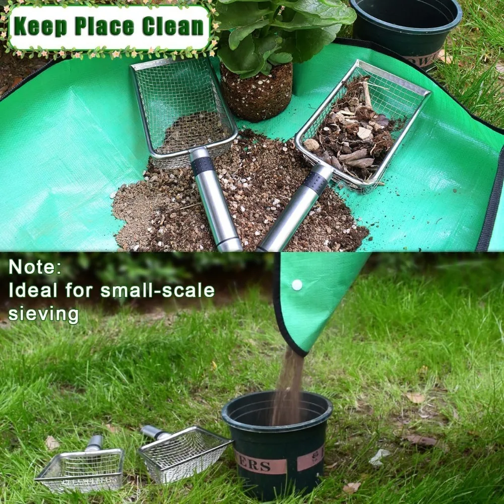 Soil Sifter for Gardening, Soil Sieve Compost Sifter with Repotting Mat, 3.8/5mm Mesh Sieve, Garden Sifter Shovel for Rocks