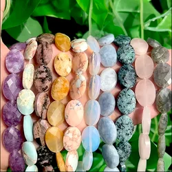 18x13mm Natural Oval Agates Jades Quartz Crystal Faceted Amazonite Stone Beads Flat Loose Beads For Jewelry Making DIY Bracelets