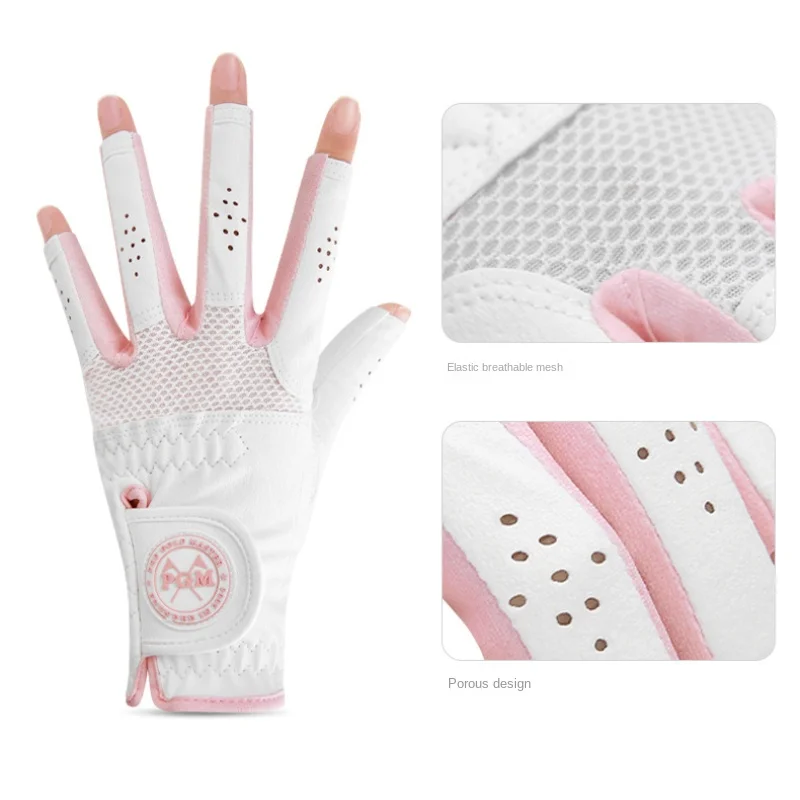 PGM Golf Women\'s Gloves Super Fiber Cloth Breathable Exposed Fingers Wear resistant Anti slip Color blocking Soft Durable ST031