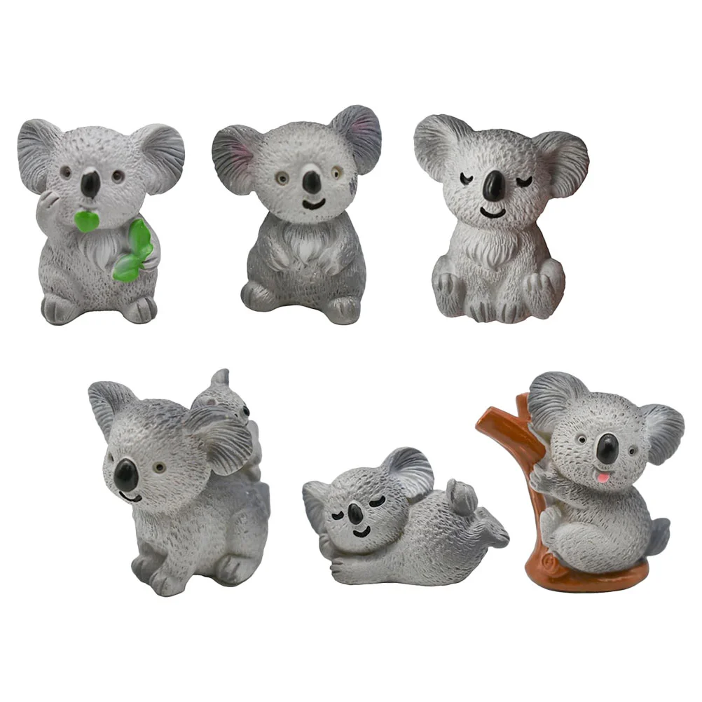 6 Pcs Micro Landscape Koala Ornament Mini Resin Figures Statue Miniature Figurines Toy Animals