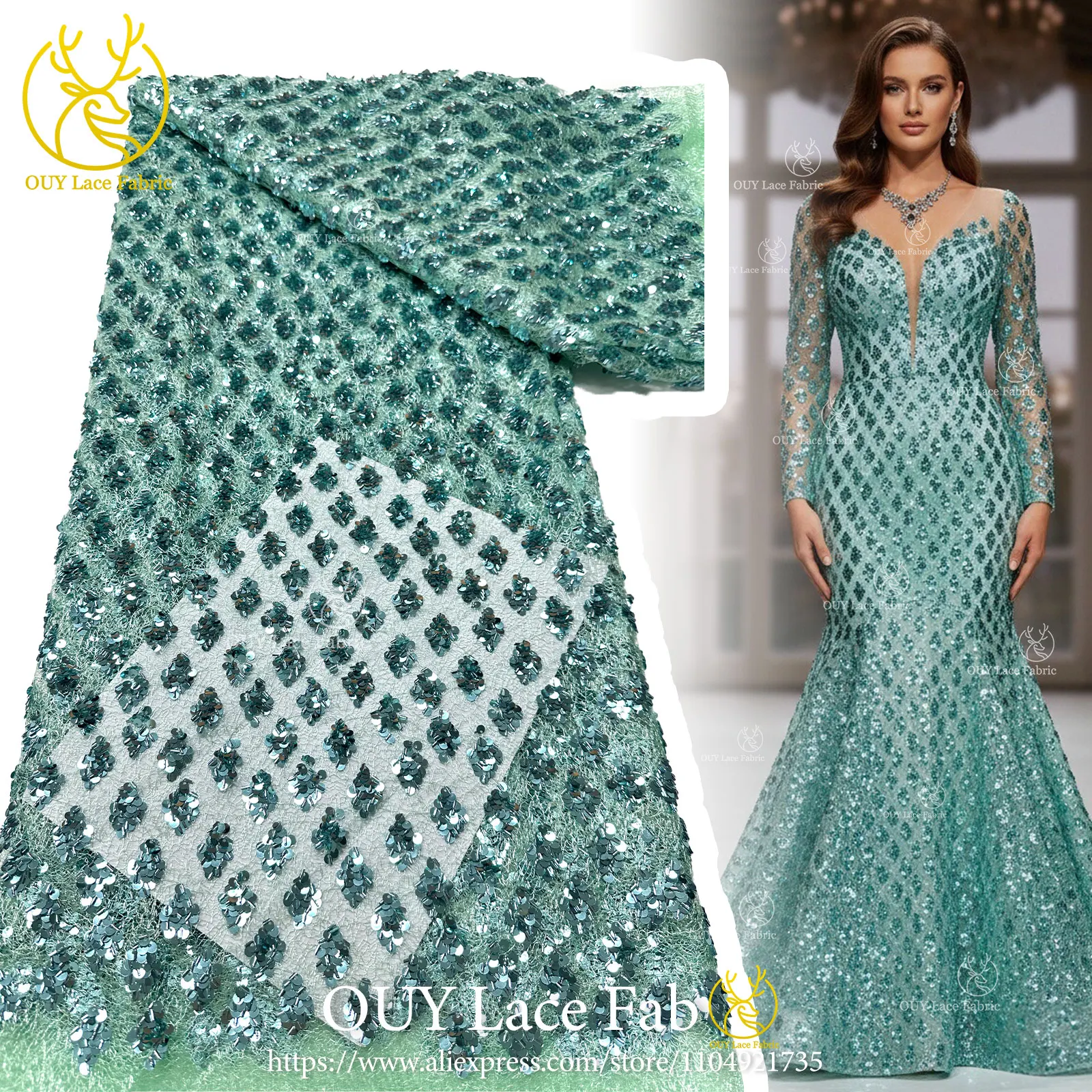 

Latest Elegant French Sequin Lace Fabric 2026 African Nigerian Lace Fabric Suitable for Ladies' Party Dresses and Wedding Gowns