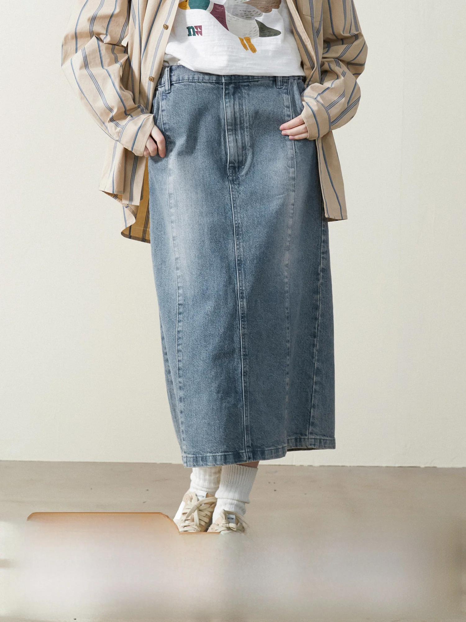 

Nome High Waist A-Line Skirt Retro Waed Denim Split for Women Summer Slimming Midi Skirt Ci Commute Casual Wear