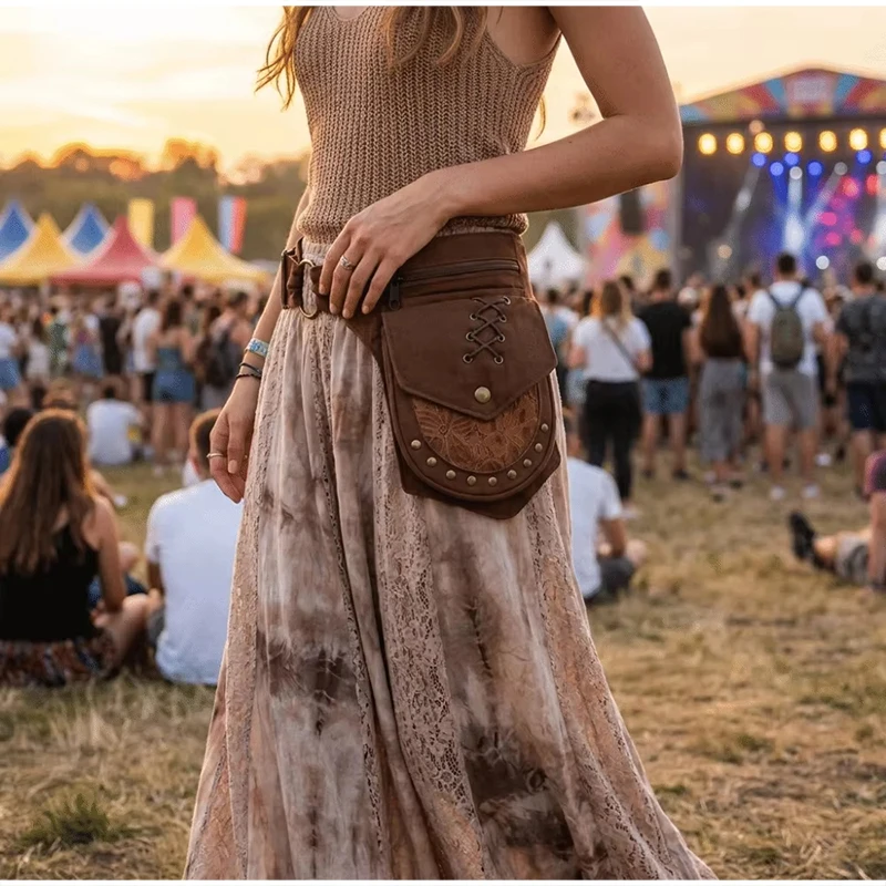 Multifunktionale Hüfttasche, Unisex-Handytasche mit Metallnieten und verstellbarem Gürtel, Beintasche, Outdoor-Hüfttasche für Damen, Edgy Purse – Detail 14