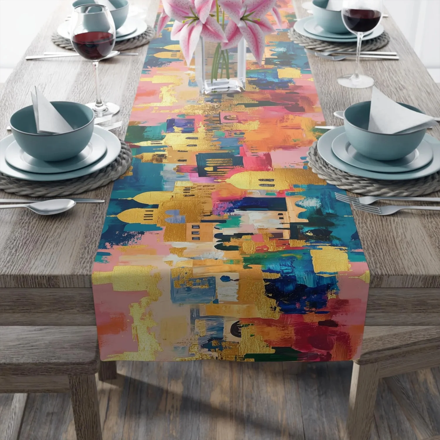 Judaica Gift Jerusalem Art Table Runner Cotton Jewish Gift for Home Decor Judaica Gifts Shabbat Israel Gift Table Runner