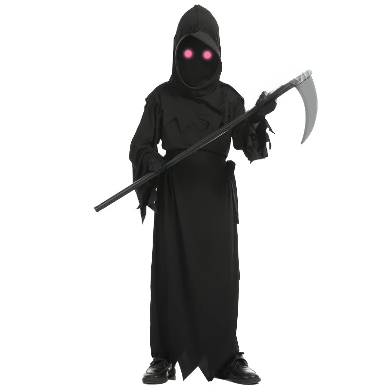 

loween Children's Horror Red Eyes Death Reaper Costume S Polyester Material Spooky Stage Performance Traditional Ethnic Sle