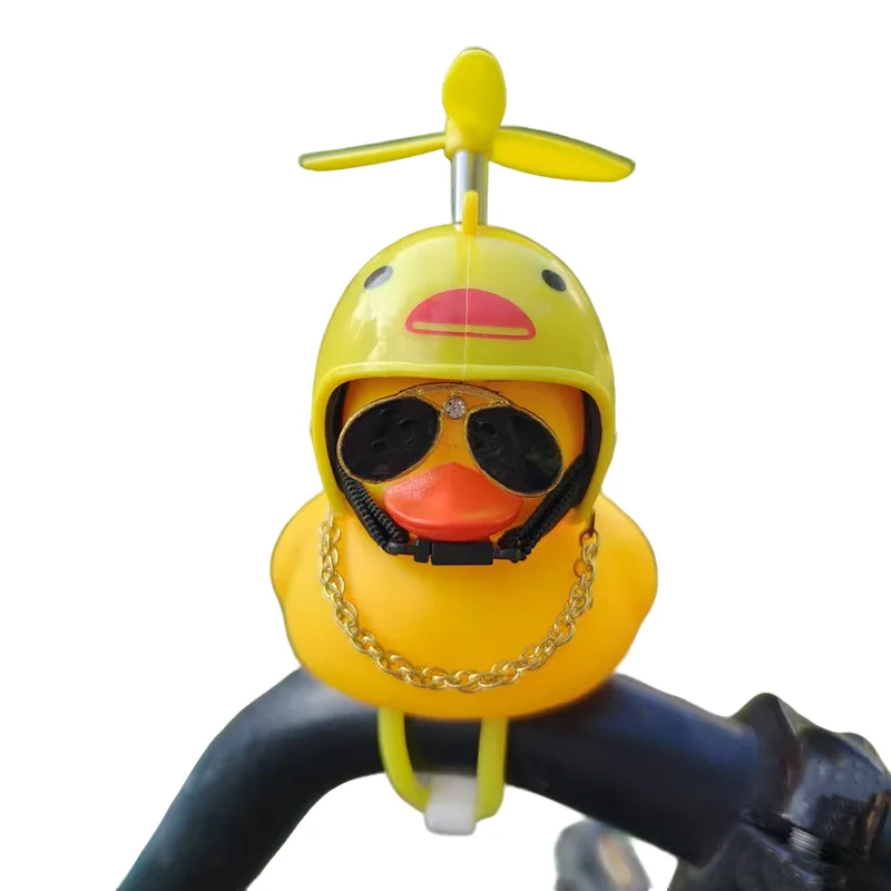 AliExpress Bike Ornaments Rubber Duck, Yellow Duck Car Dashboard Decorations Squeeze Duck Bicycle Horns with Propeller Helmet, Bandage