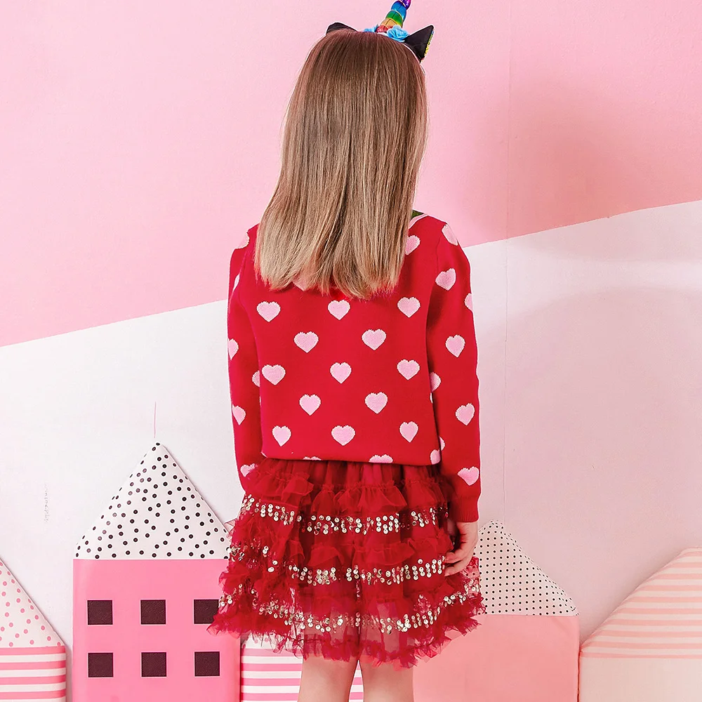 VIKITA Mädchen Weihnachten Rot Grün Strickjacken Teenager Herzform Druck Entzückende Gemütliche Stilvolle Warme Pullover Mädchen Outwear Geschenk Outfits – Detail 5