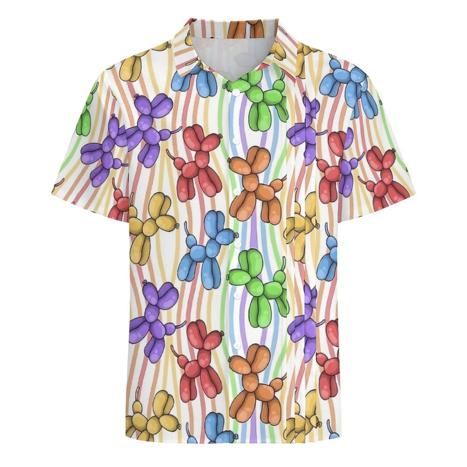 Camicia casual per cani con palloncino arcobaleno Animali con palloncino Camicie Hawaii fresche Camicette oversize da uomo con design traspirante da spiaggia a maniche corte