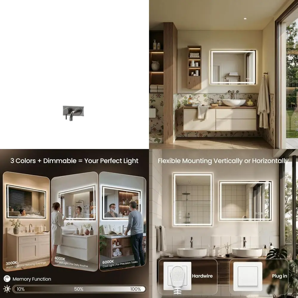 

Dimmable 48x30 LED-Illuminated Bathroom Mirror with Anti-Fog, Backlit & Front Lit, Tempered Glass, Shatter-Resistant