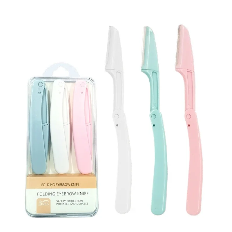 3PCS Foldable Facial Razors for Women Stainless Steel Dermaplaning Tool for Eyebrow Shaping Face Hair Removal Beauty Tool