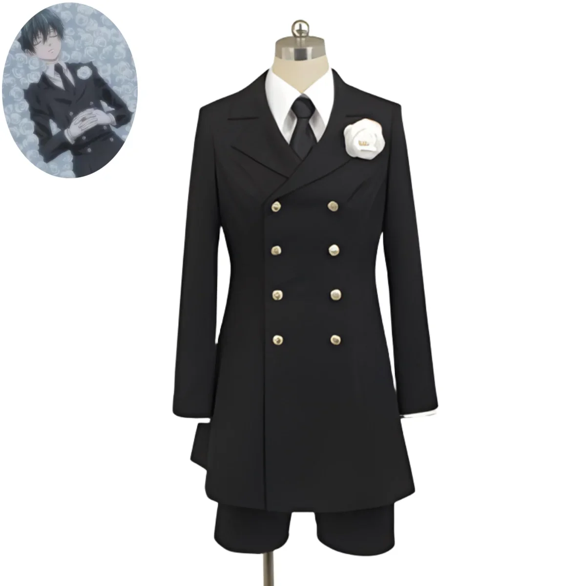 Disfraz de Anime Black Butler Ciel Phantomhive Smile para hombre y mujer, disfraz de Cosplay, atuendo funerario, abrigo negro, peluca uniforme, abrigo trasero, traje de Carnaval