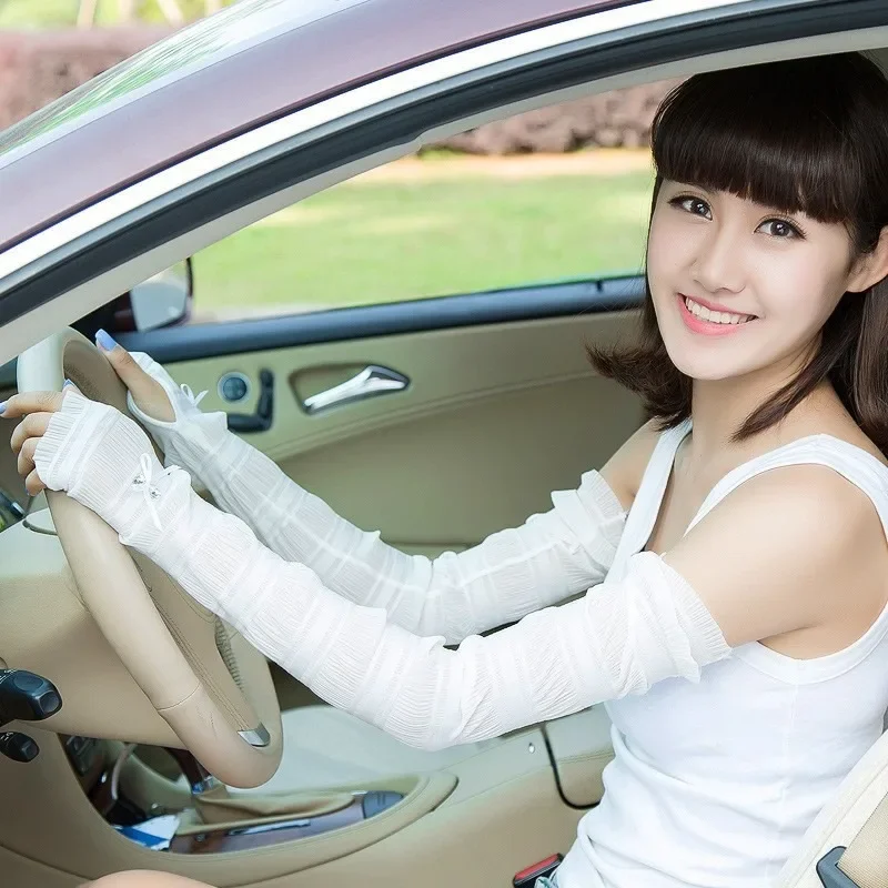 日焼け防止スリーブソフトシルク手袋ロングミトン通気性日焼け止めスリーブ夏の女性の服アクセサリーアームウォーマー