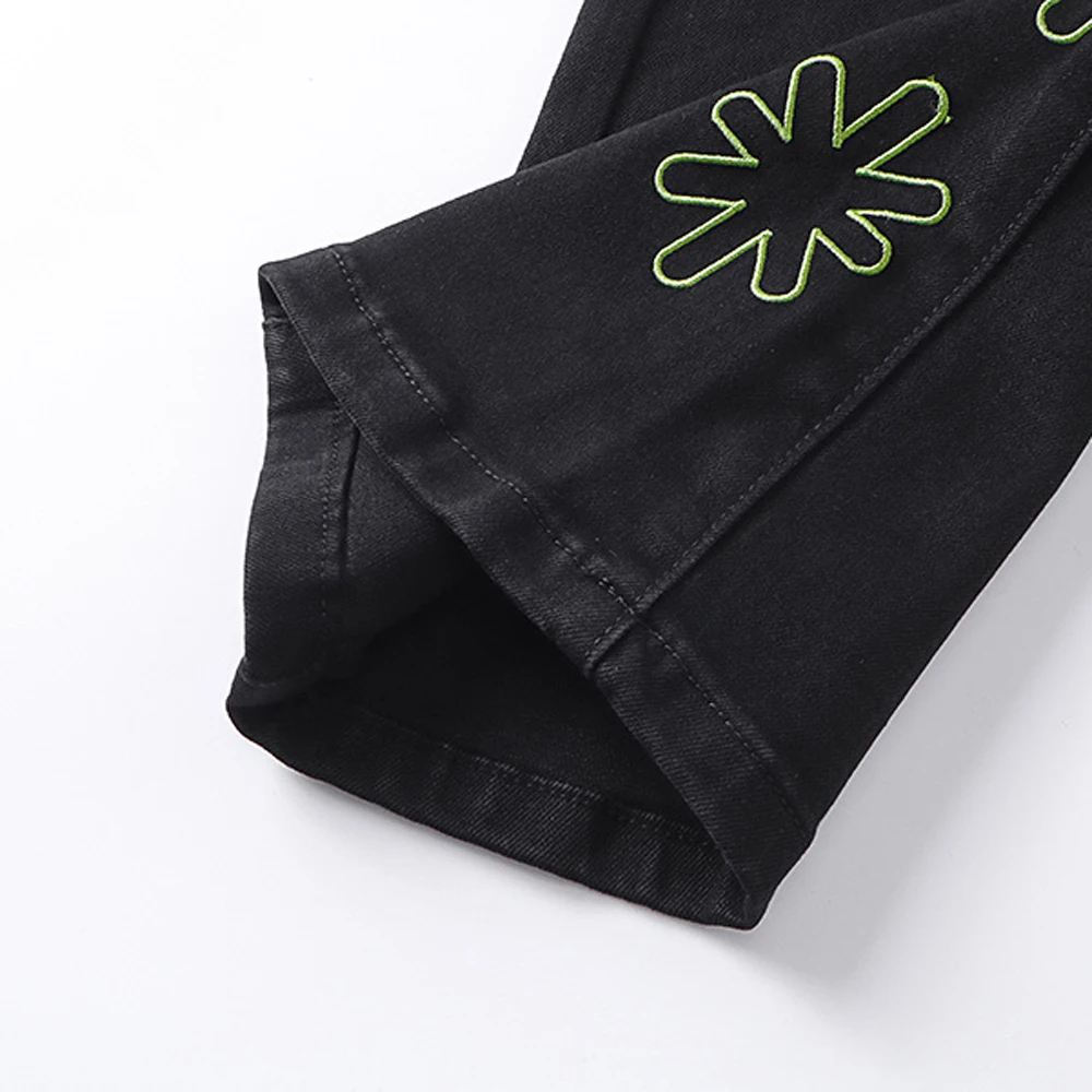 ملابس رجالية متعددة الألوان مطرزة فضفاض جينز هيب هوب نمط الشارع بنطلون مستقيم غير رسمي ملابس الشارع جينز متوهج للرجال