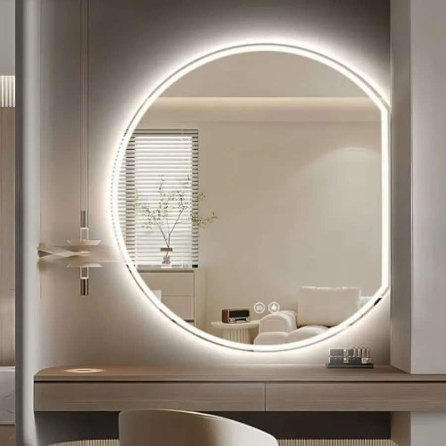 

24"×22" LD throom Mirror with Frontlit and klit, Lightd Mirrors for throom Wll, Smrt throom Mirror with Lights, nti-Fog, Shttr-