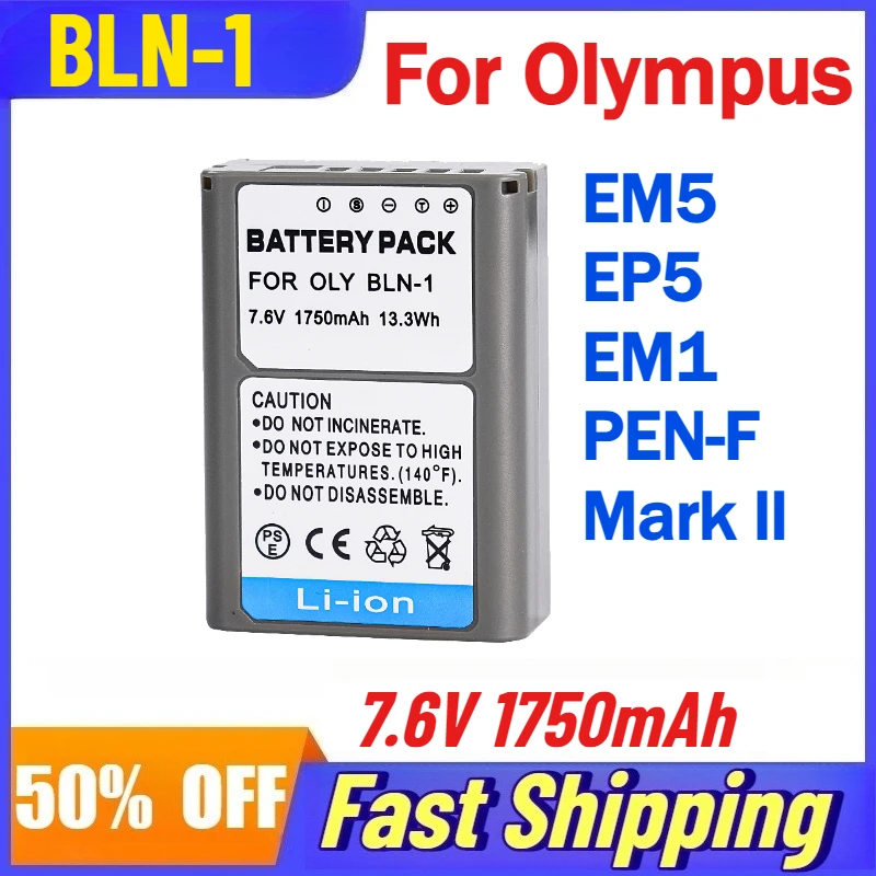 

High-Quality 7.6V 1750mAh BLN-1 BLN 1 PS-BLN1 Camera Battery for Olympus EM5 EP5 EM1 PEN-F Mark ll