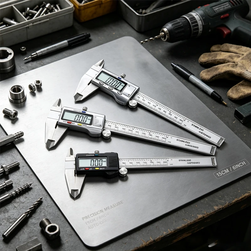 Elektronischer Digitaler Messzirkel 15CM / 6 Zoll Präzisionswerkzeug mit LCD-Anzeige & Auto-Abschaltfunktion, Metall-Messzirkel für Technik und Handwerk