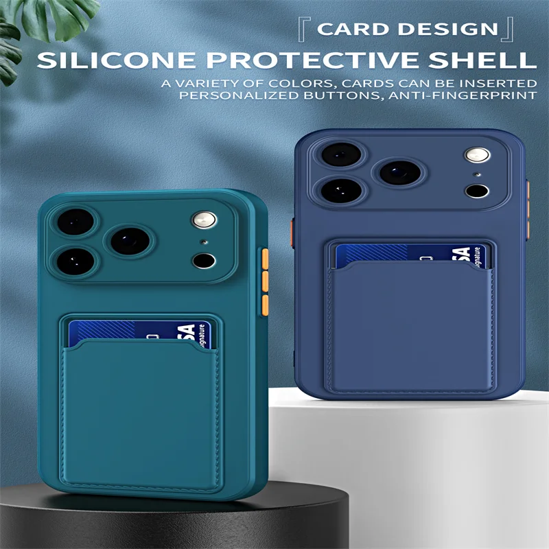 Soft Silicone Slot Wallet Card Holder Back Case For iPhone 18 Pro Max 18 Pro 17 Air 11 12 13 14 15 16 Plus Mini Shockproof Cover