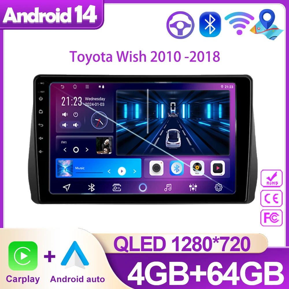 

For Toyota Wish 2010 - 2018 Video Player Android 14 Auto Radio Head Unit Navigation Multimedia Stereo GPS Carplay No 2din DVD BT