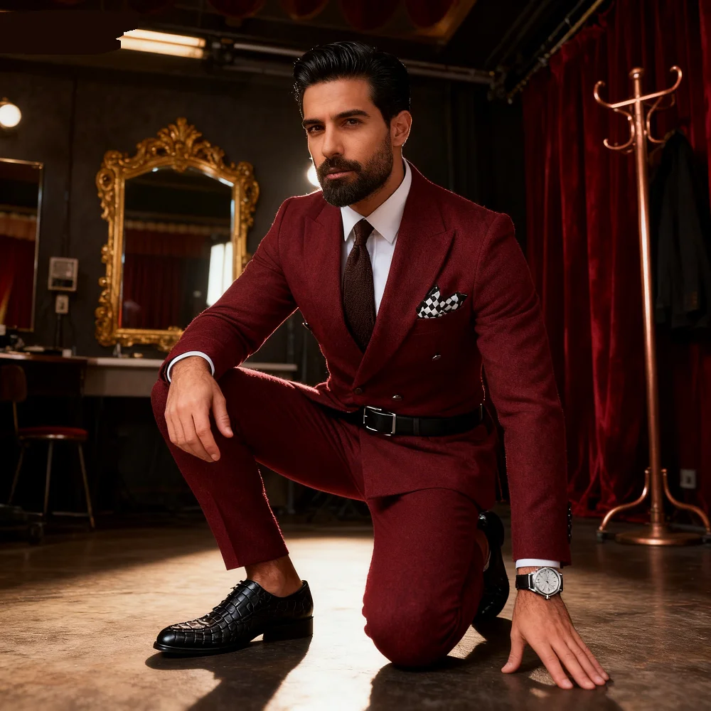 

2PCS Men's Tuxedo Formal Double Breasted Peaked Lapel Blazer And Pants Business Suit for Wedding Party Groom